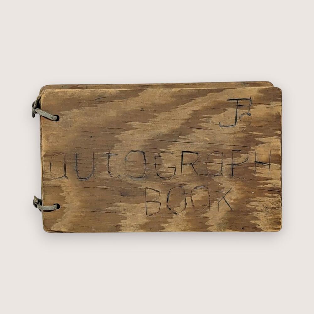 1948 Vintage Autograph Book Wooden Cover High School Ephemera Folk Art 5.5"